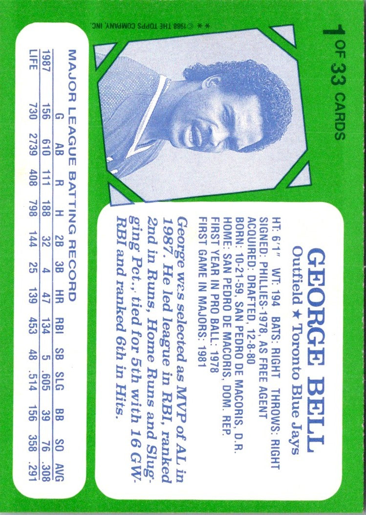 1988 Topps Kay-Bee Superstars of Baseball George Bell