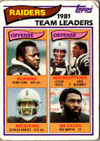 1982 Topps Kenny King/Lester Hayes/Odis McKinney/Derrick Ramsey/Rod Martin #185