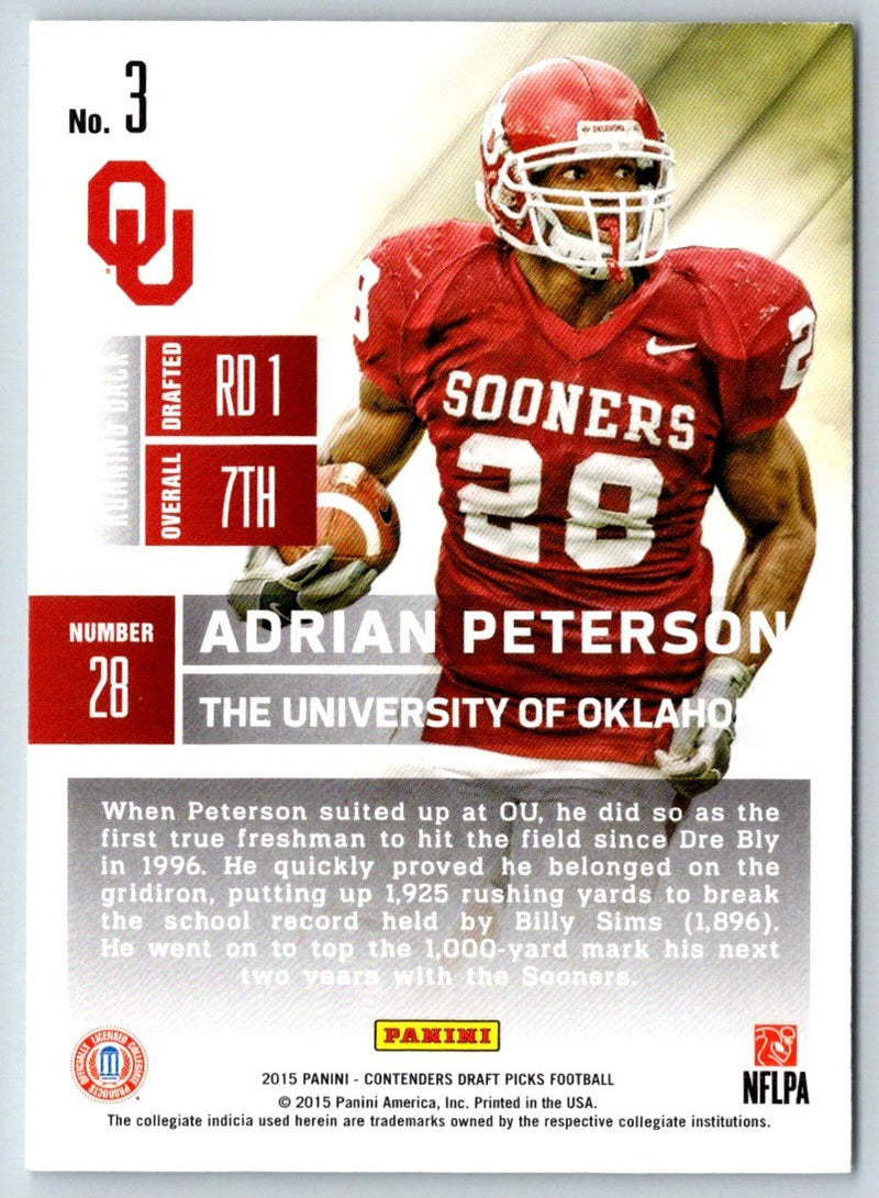 2015 Panini Contenders Draft Picks Adrian Peterson