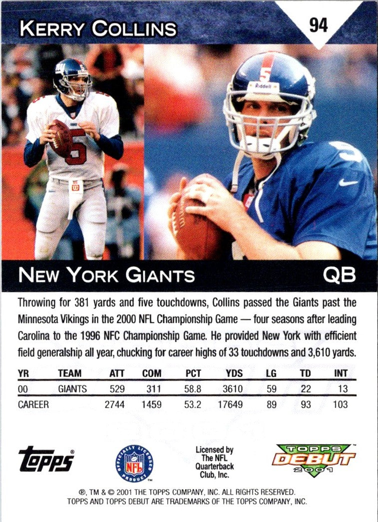 2001 Topps Debut Kerry Collins