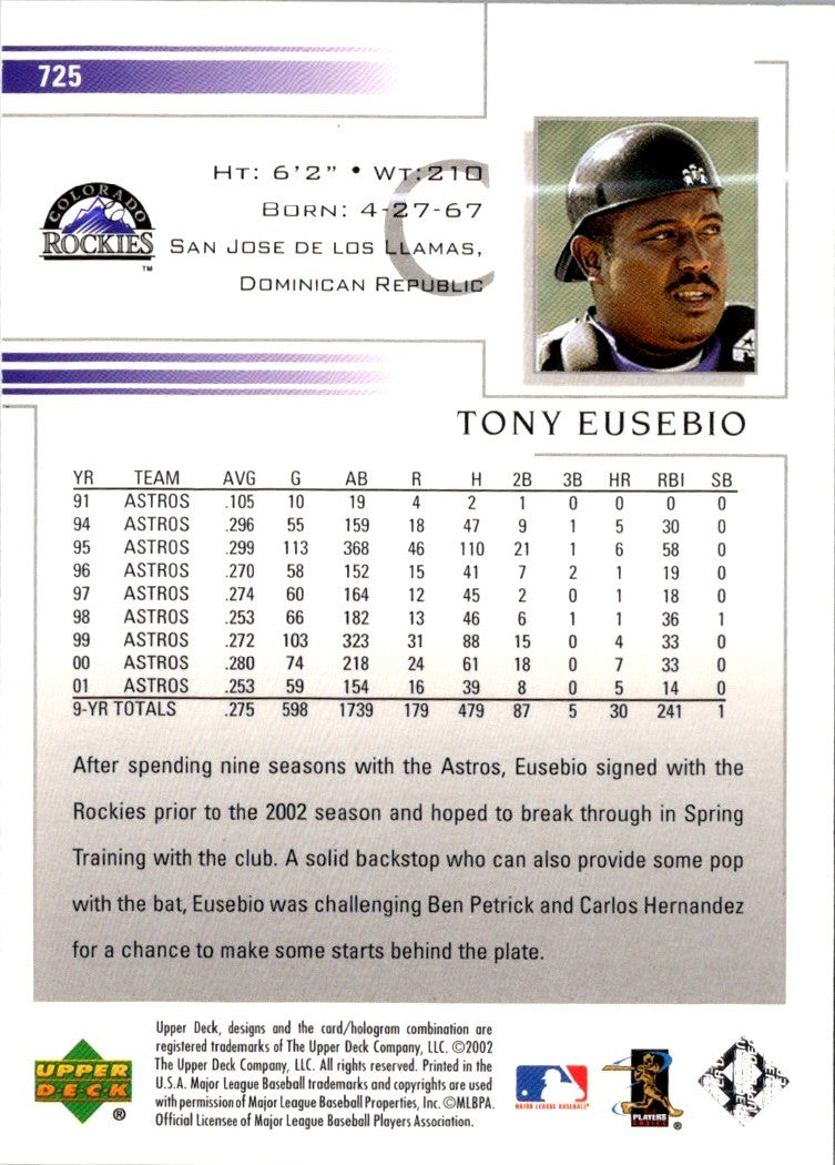 2002 Upper Deck Tony Eusebio