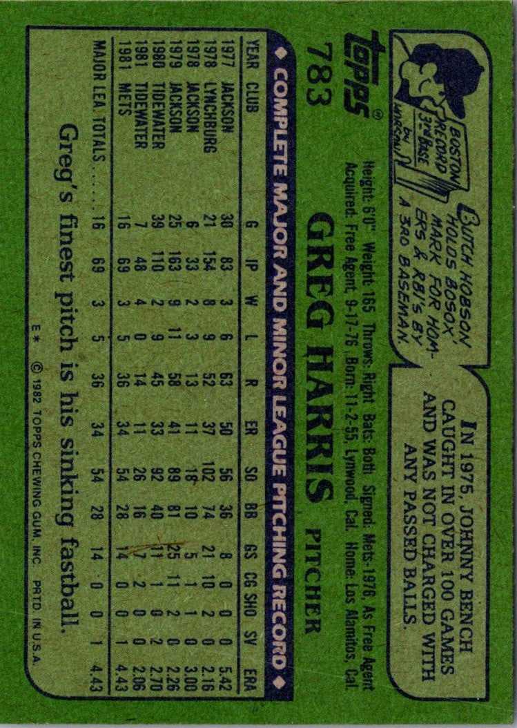 1982 Topps Greg Harris