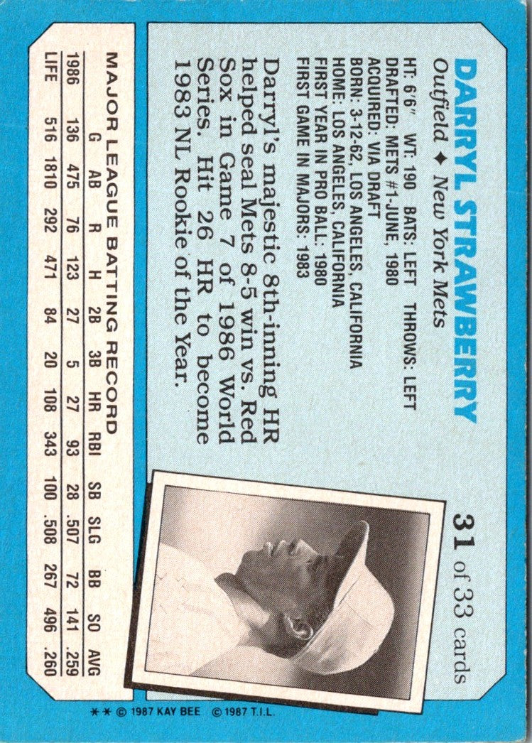 1987 Topps Kay-Bee Superstars of Baseball Darryl Strawberry