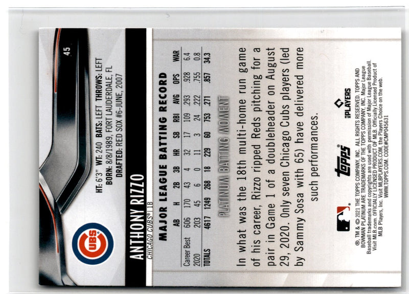 2021 Bowman Platinum Anthony Rizzo