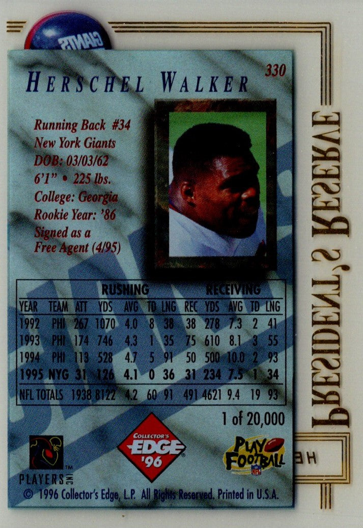 1996 Collector's Edge President's Reserve Herschel Walker
