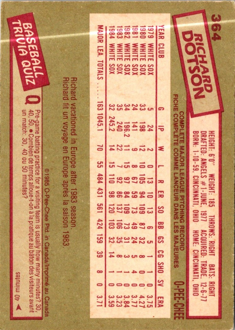1985 O-Pee-Chee Richard Dotson