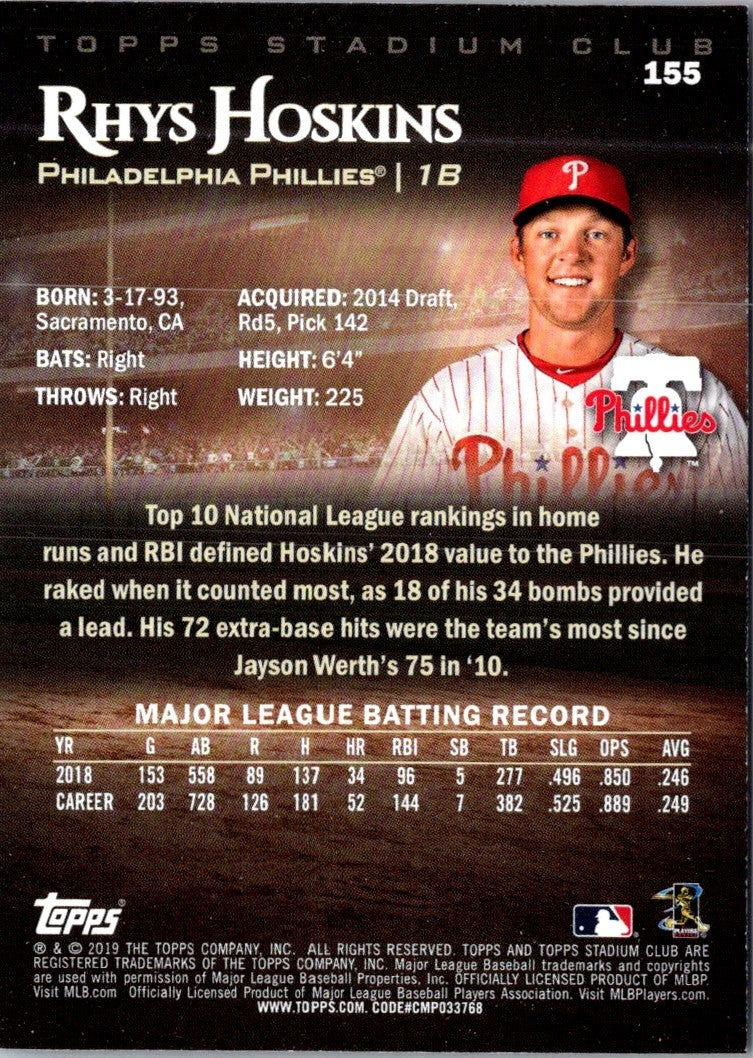 2019 Stadium Club Rhys Hoskins