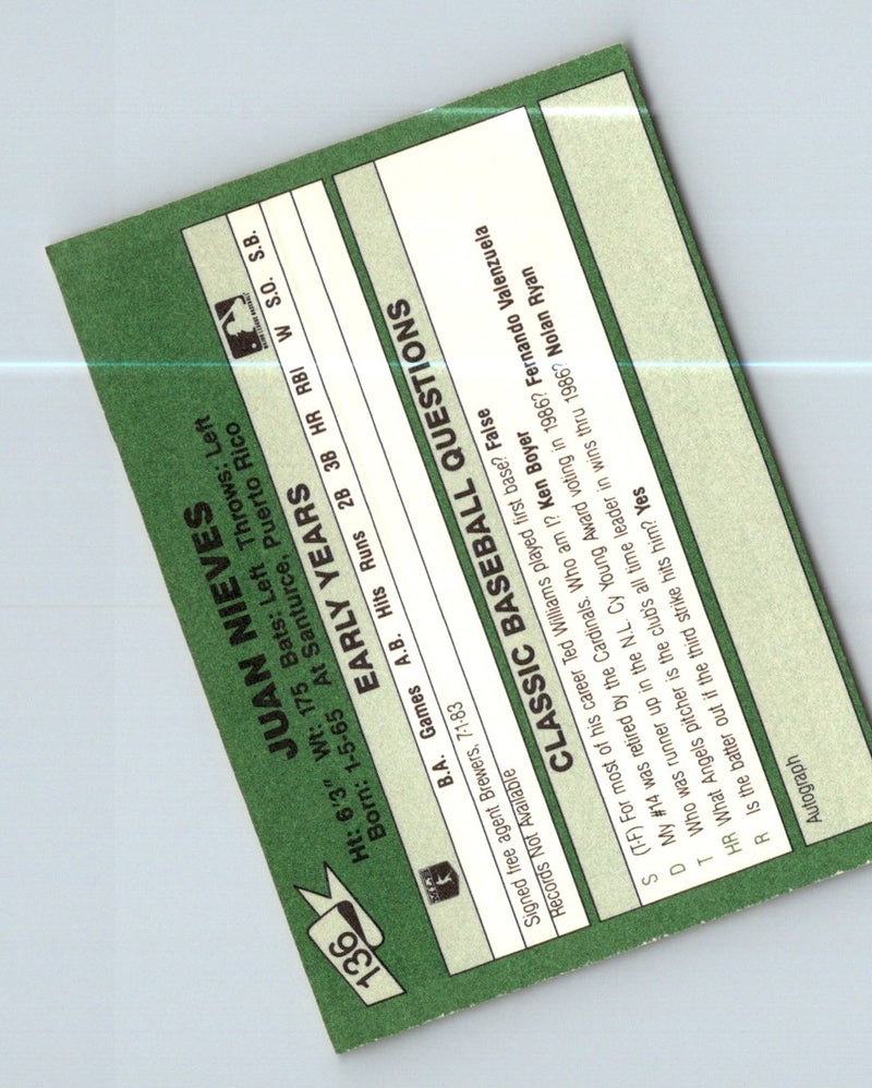 1987 Classic Update Yellow/Green Backs Juan Nieves