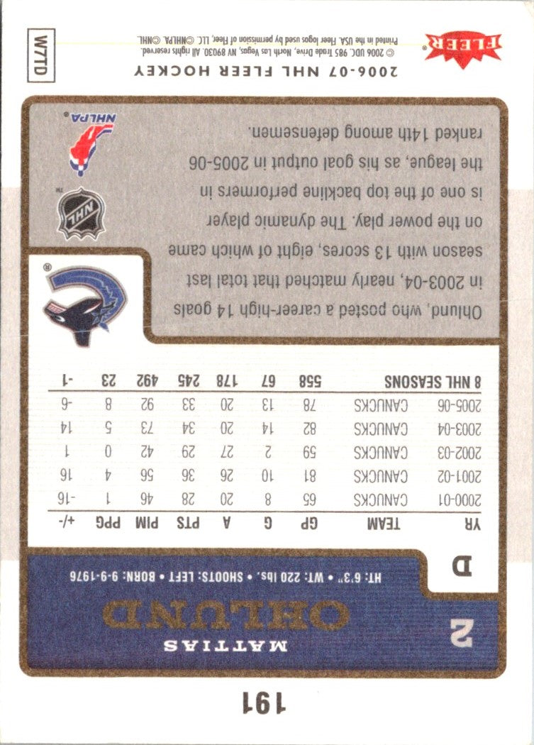 2006 Fleer Mattias Ohlund