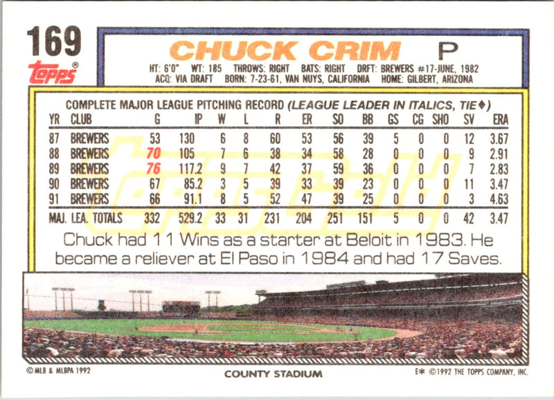 1992 Topps Chuck Crim