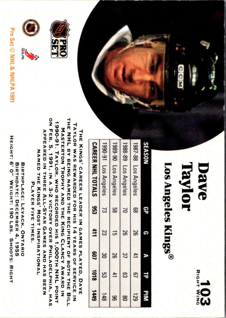 1991 Pro Set NHL Dave Taylor