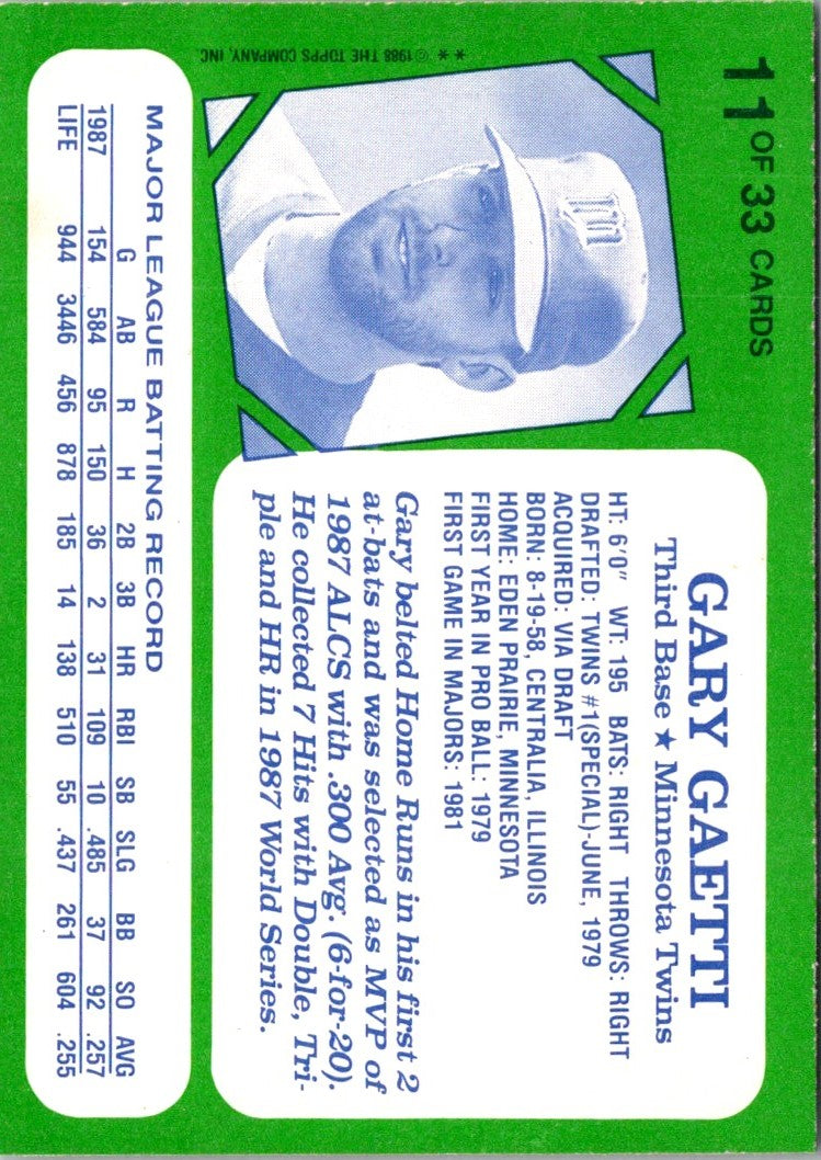 1988 Topps Kay-Bee Superstars of Baseball Gary Gaetti