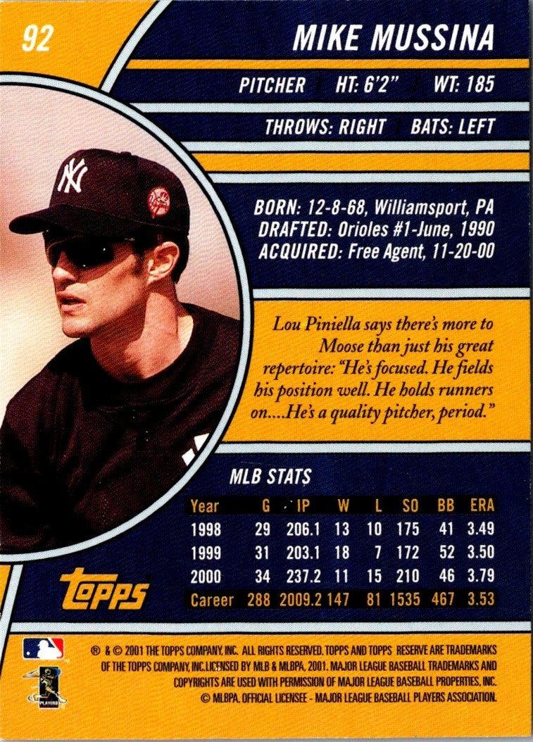 2001 Topps Reserve Mike Mussina