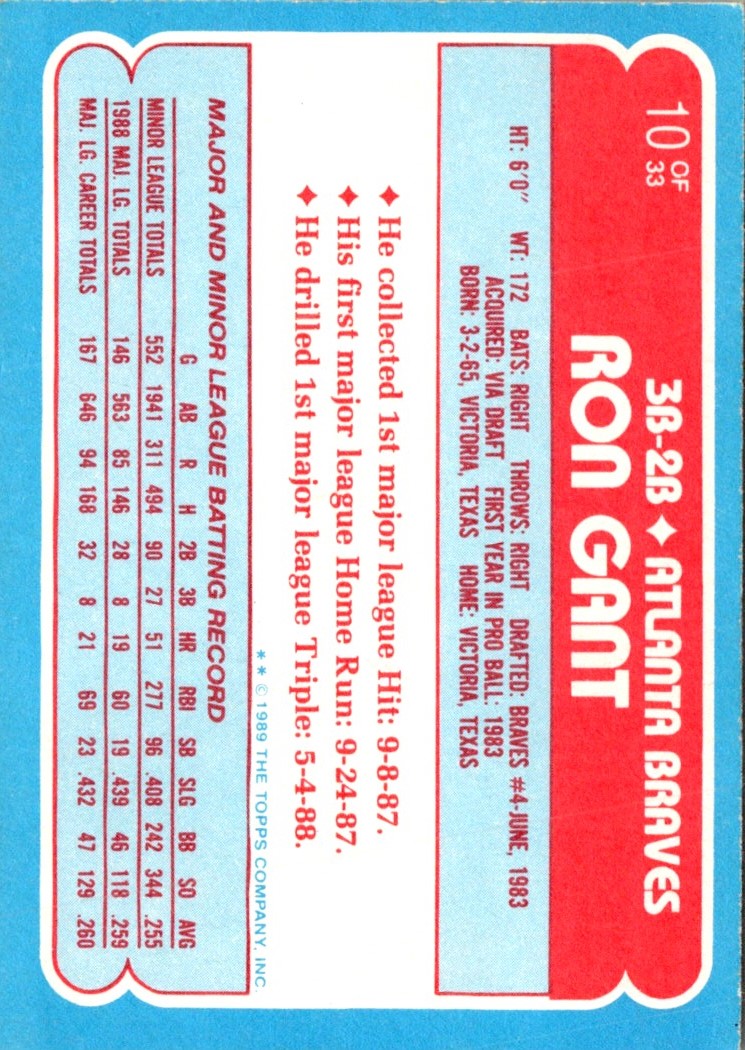 1989 Topps Toys'R'Us Rookies Ron Gant