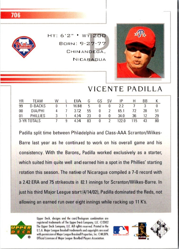 2002 Upper Deck Vicente Padilla