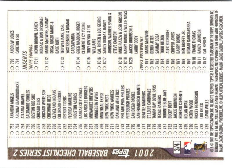 2001 Topps Checklists Series 2 Green Checklist Checklist Series 2