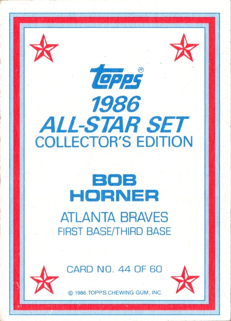 1986 Topps Glossy Bob Horner