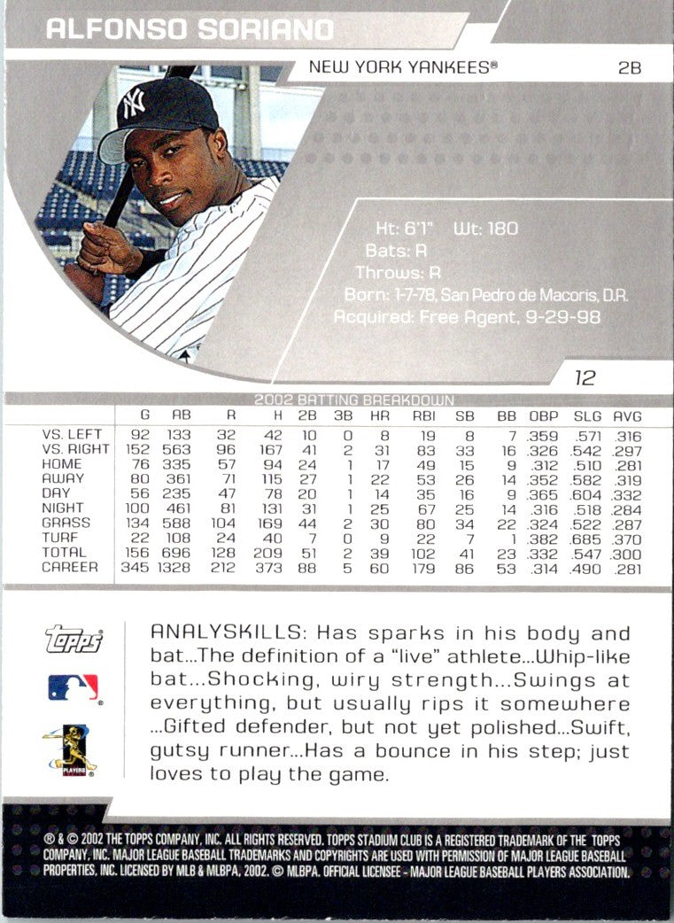 2002 Stadium Club Alfonso Soriano