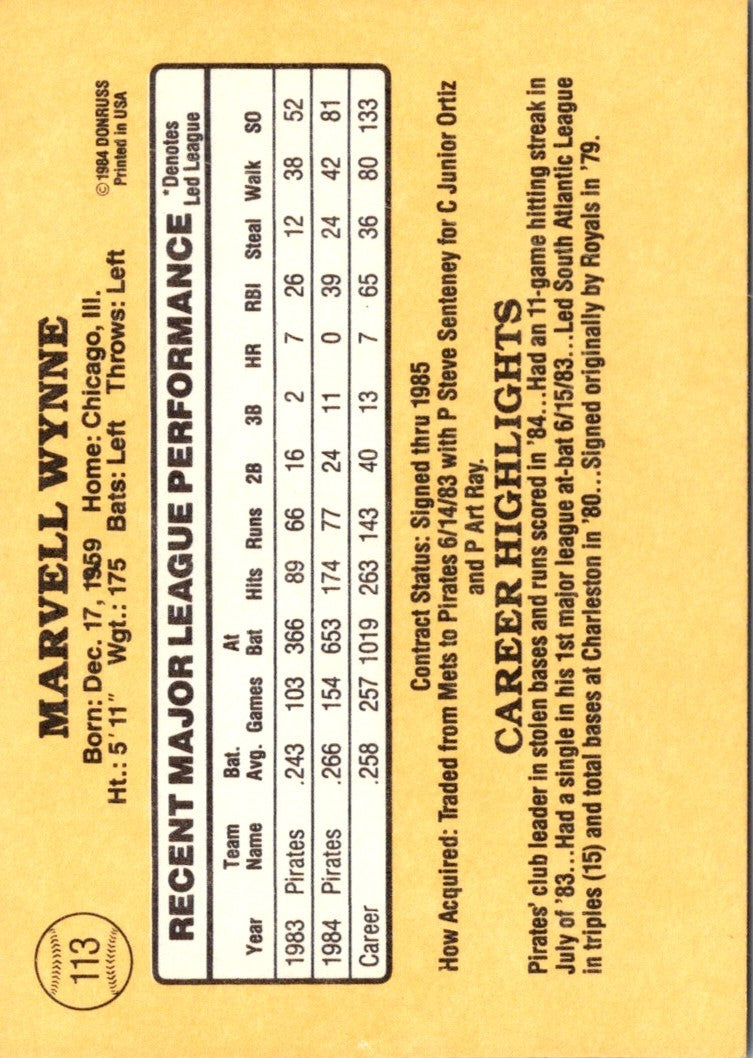 1985 Donruss Marvell Wynne
