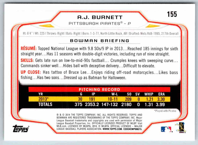 2014 Bowman A.J. Burnett