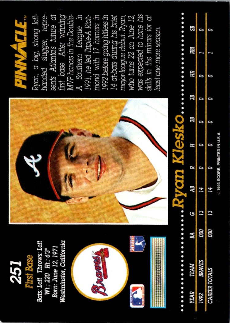 1993 Pinnacle Ryan Klesko