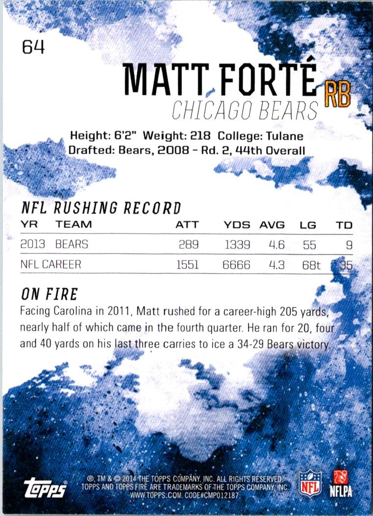 2014 Topps Fire Matt Forte