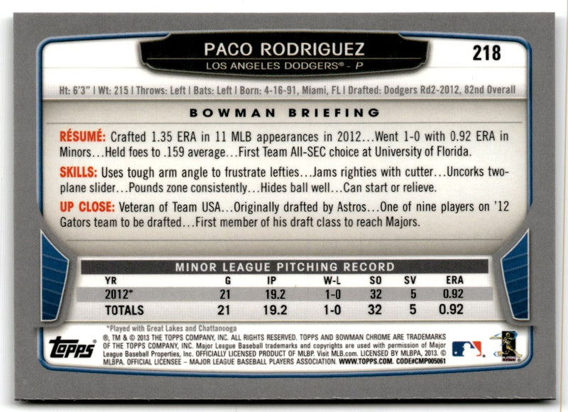 2013 Bowman Chrome Paco Rodriguez