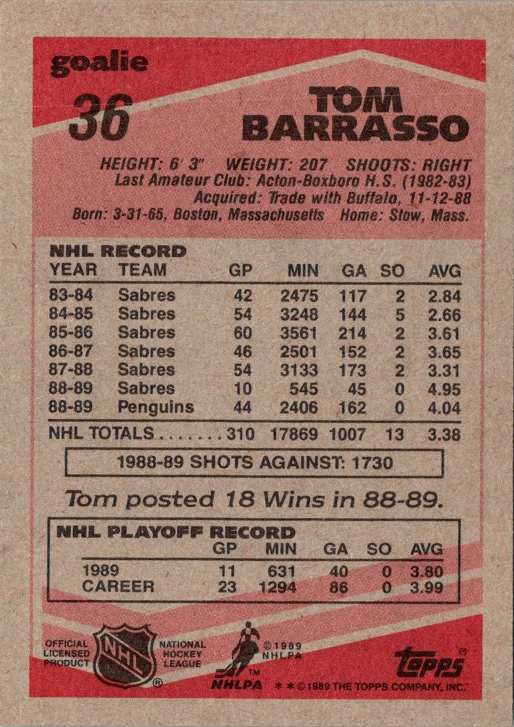 1989 O-Pee-Chee Tom Barrasso