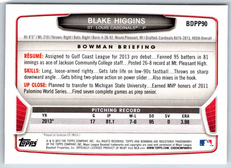 2013 Bowman Blake Higgins