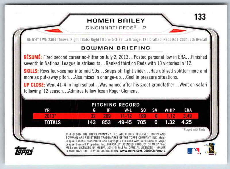 2014 Bowman Homer Bailey