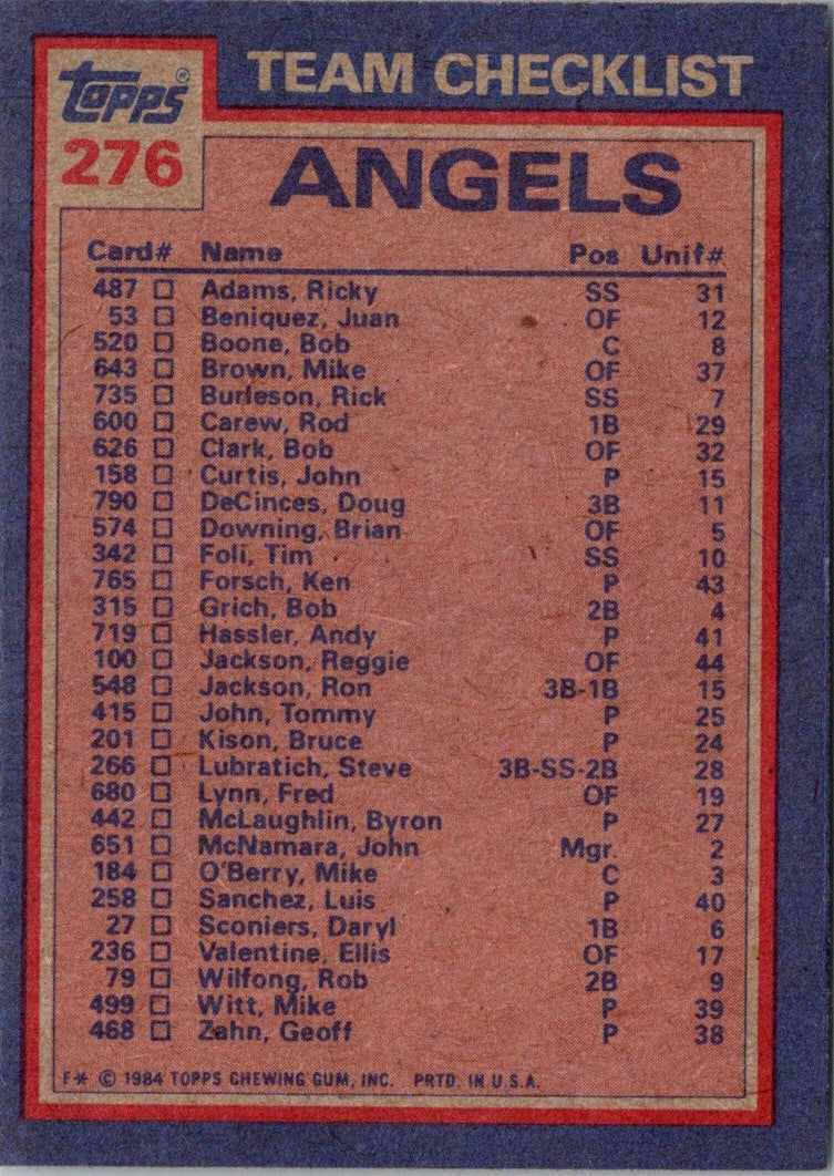 1984 Topps Angels
