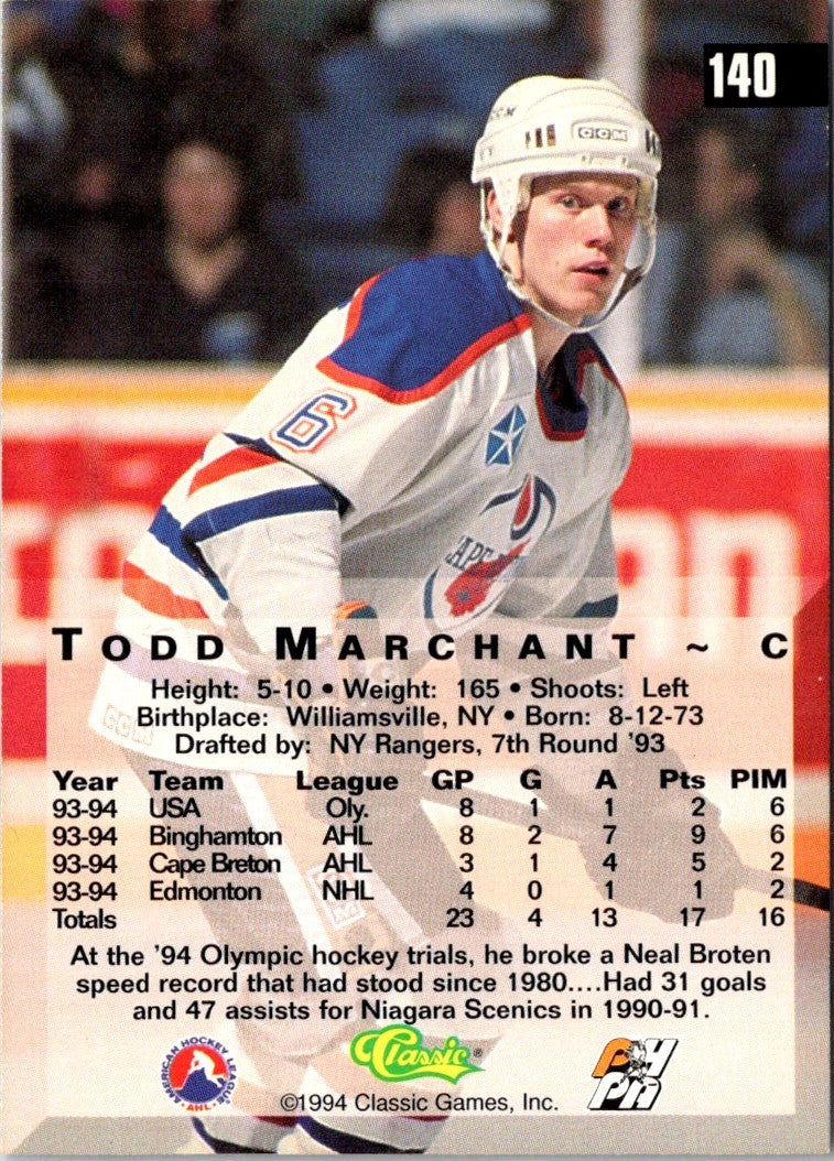 1994 Classic Cape Breton Oilers AHL Todd Marchant