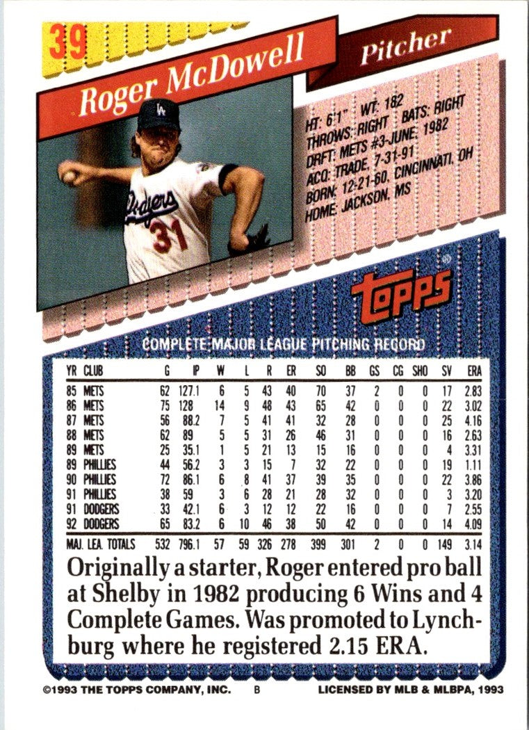 1993 Topps Gold Roger McDowell