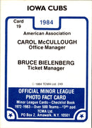 1984 TCMA Iowa Cubs Carol McCullough/Bruce Bielenberg