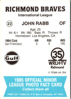1985 TCMA Richmond Braves John Rabb #22