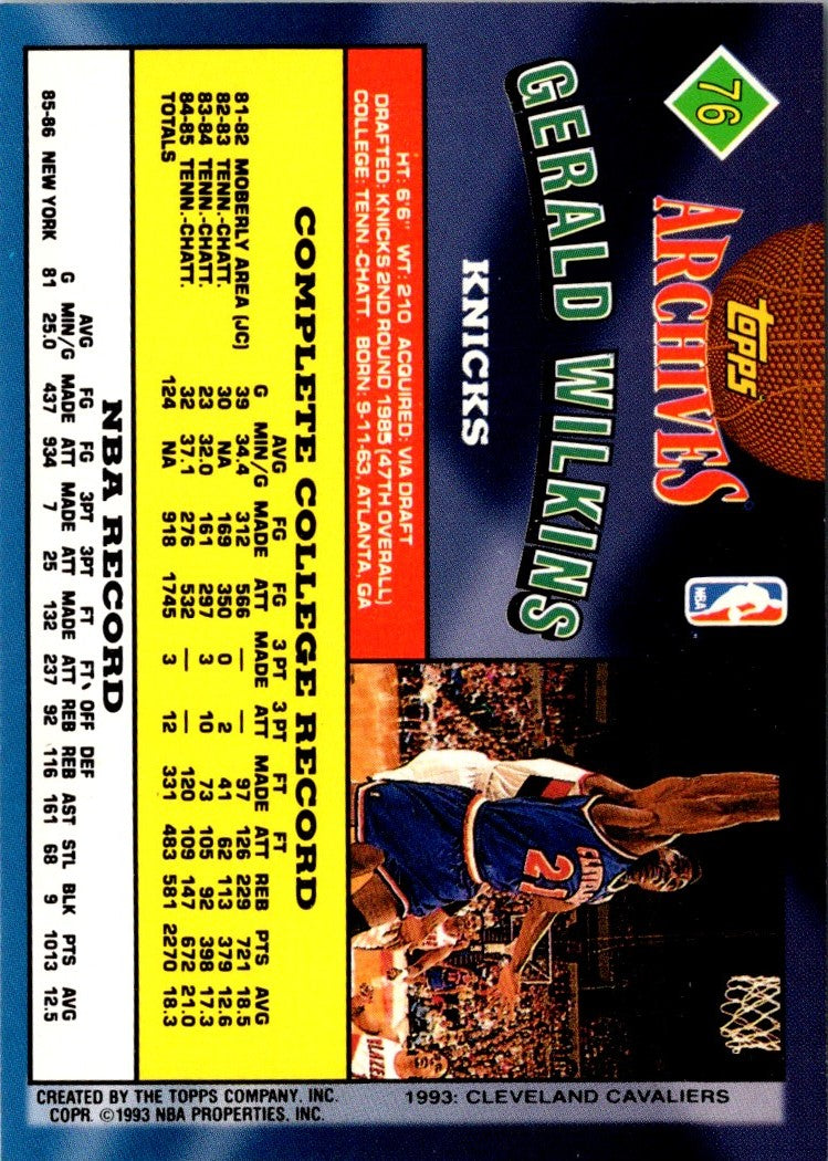 1992 Topps Archives Gerald Wilkins