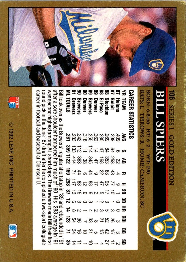 1992 Leaf Black Gold Bill Spiers