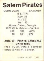 1977 TCMA Salem Pirates John Dean #11B