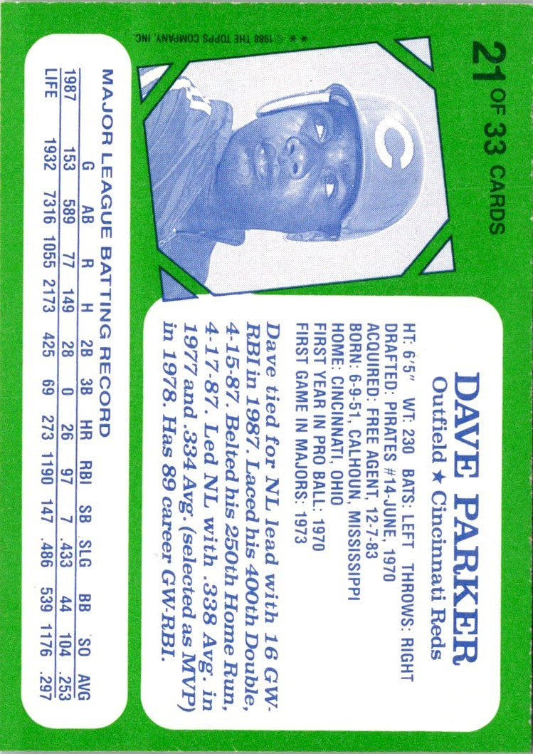 1988 Topps Kay-Bee Superstars of Baseball Dave Parker