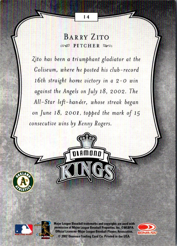 2003 Donruss Diamond Kings Barry Zito #14