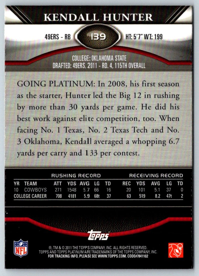 2011 Topps Platinum Kendall Hunter