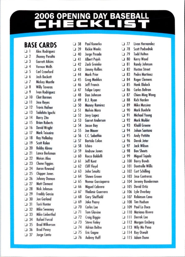 2006 Topps Opening Day Checklist #165