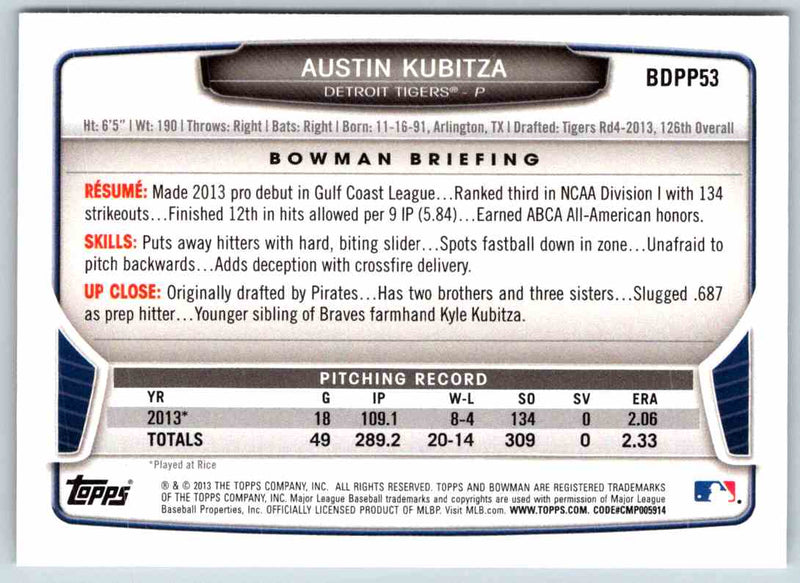 2013 Bowman Austin Kubitza