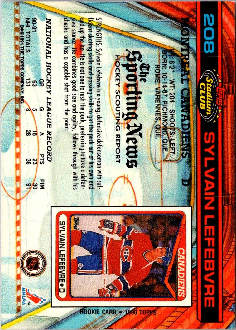 1991 Stadium Club Sylvain Lefebvre