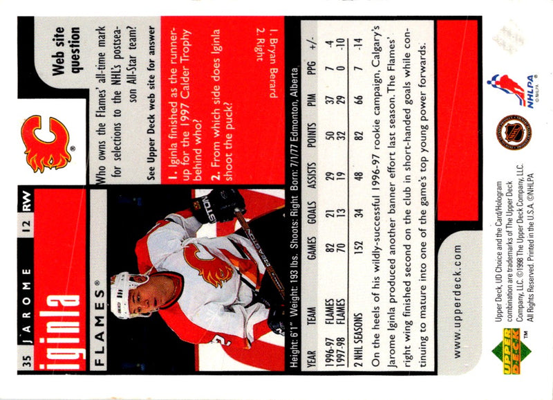 1998 UD Choice Jarome Iginla