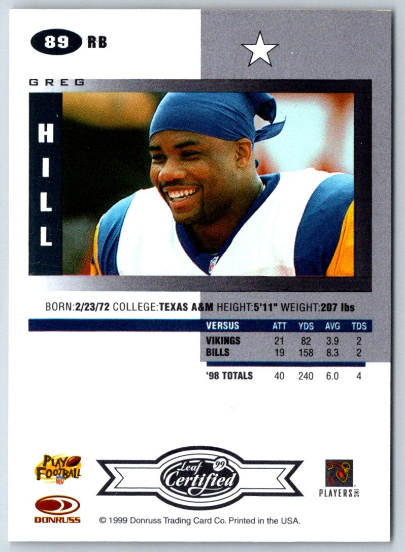 1999 Leaf Certified Greg Hill