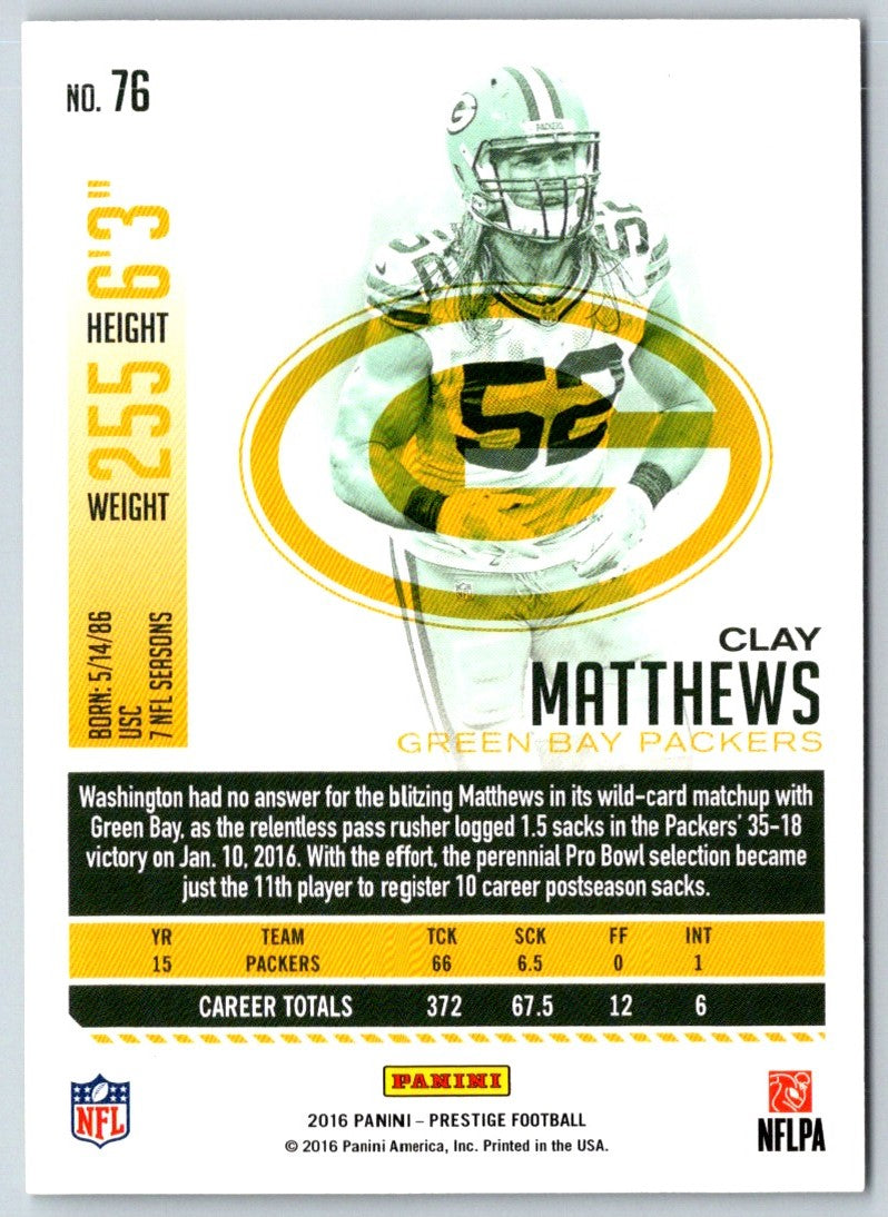 2016 Panini Prestige Xtra Points - Green Clay Matthews