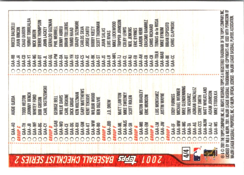 2001 Topps Checklists Series 2 Red Checklist Series 2 Checklist- 3 of 4