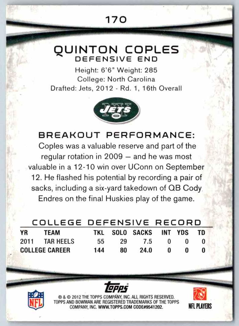 2014 Bowman Football Quiton Coples