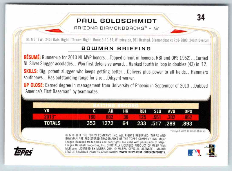 2014 Bowman Paul Goldschmidt